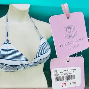 NWT $85 Calypso St Barth Bikini Swimsuit Top Navy Blue Stripe Nautical Coastal